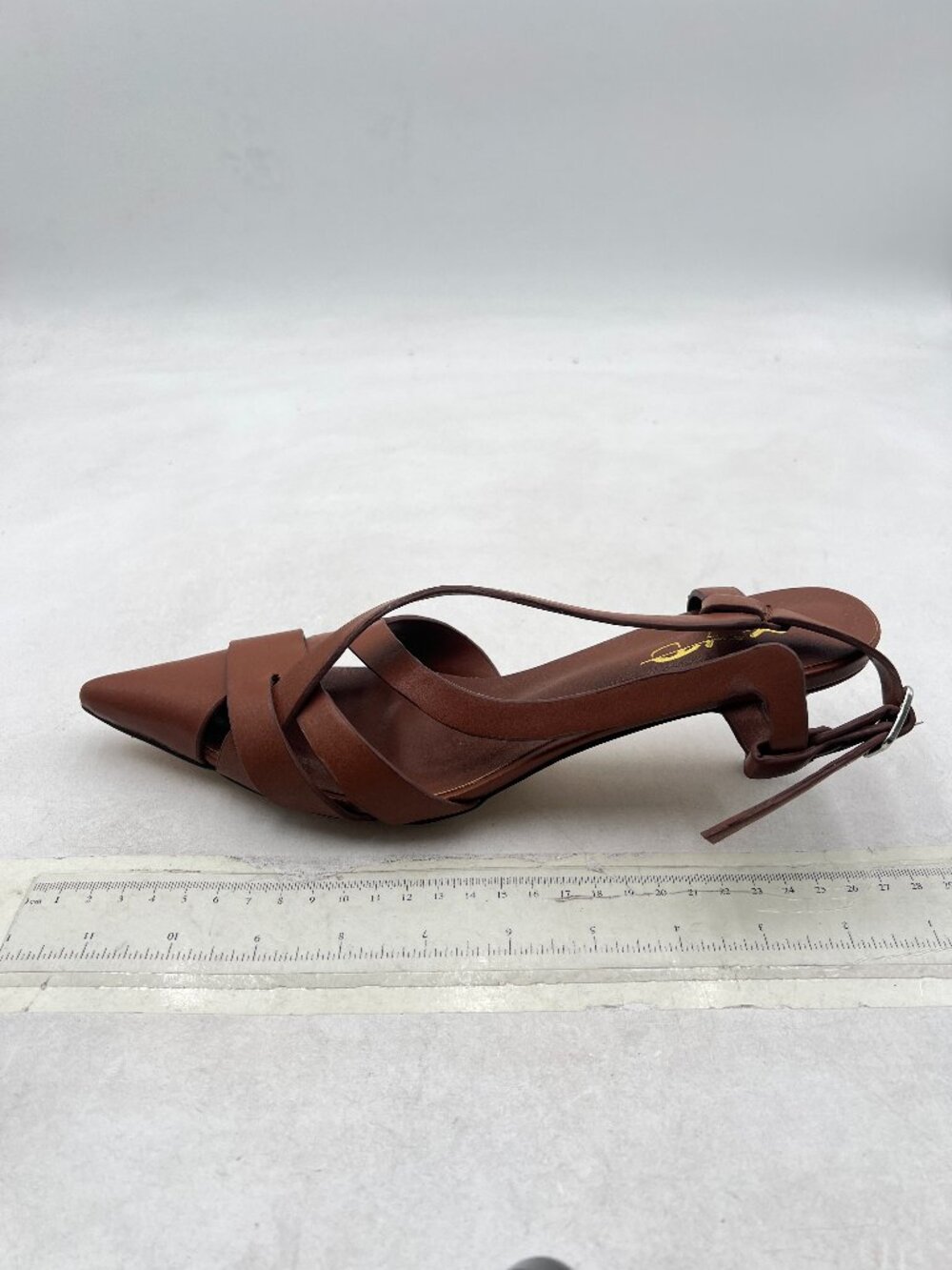 XYD Brown Caged Pointed Toe Slingback Sandals Cutout Low Heel Pumps Strappy Shoe